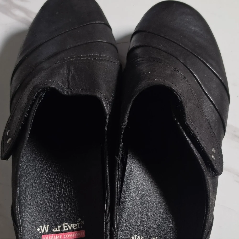 WearEver Extreme Comfort Women's Black Leather Slip-On Casual Shoes 10W Wide